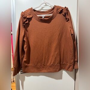 Time and Tru Women's Brown Sweatshirt with Ruffle Detail